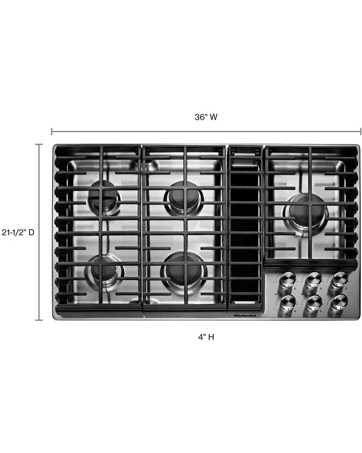 KITCHENAID KCGD506GSS 36&quot; 5 Burner Gas Downdraft Cooktop