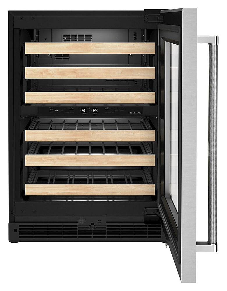 KITCHENAID KUWR214KSB 24&quot; Undercounter Wine Cellar with Glass Door and Wood-Front Racks