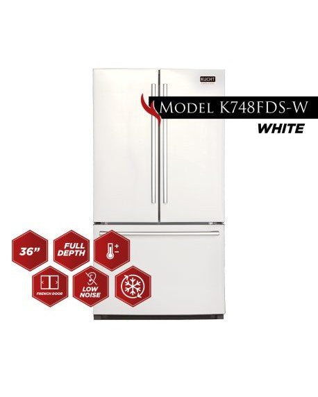 KUCHT K748 26.1 Cu. Ft. 36-Width Standard Depth French Door Refrigerator with Interior Ice Maker