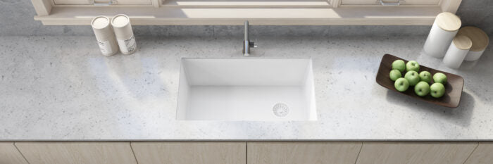 RUVATI RVG2033WH 32 x 19 inch epiGranite Undermount Granite Composite Single Bowl Kitchen Sink – Arctic White