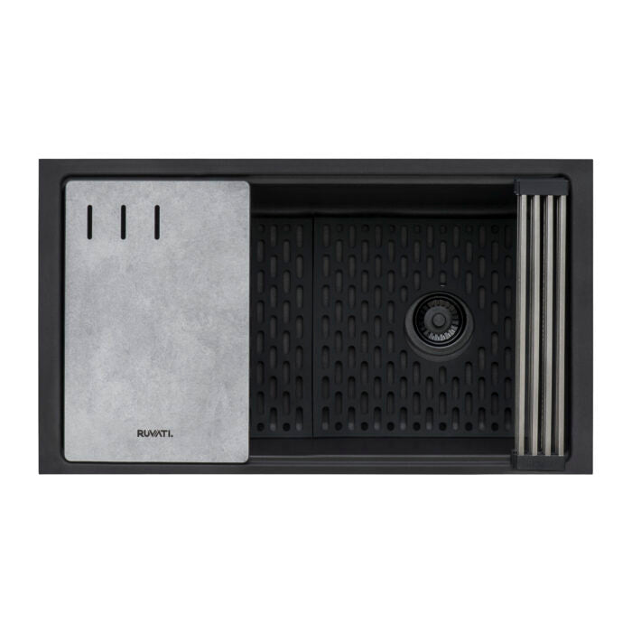 RUVATI RVG2302BK 33-inch Undermount Workstation Granite Composite Kitchen Sink Matte Black