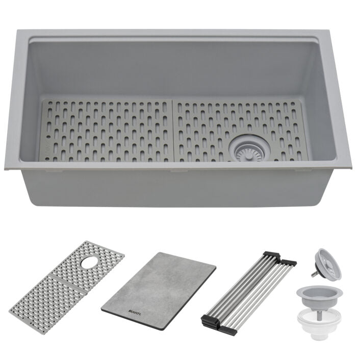 RUVATI RVG2302GR  33-inch Undermount Workstation Granite Composite Kitchen Sink Silver Gray