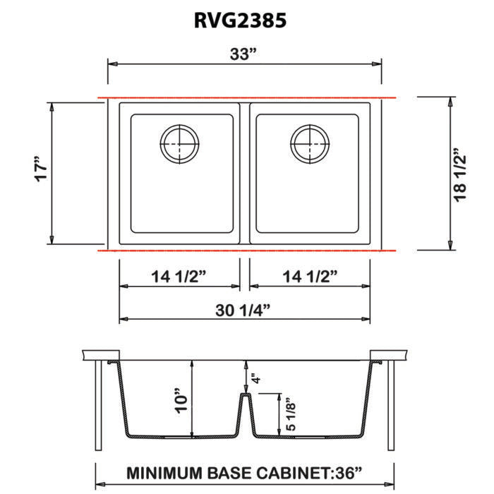 RUVATI RVG2385WH 33 x 19 inch Granite Composite Undermount Double Bowl Kitchen Sink – Arctic White