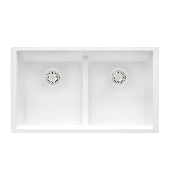 RUVATI RVG2385WH 33 x 19 inch Granite Composite Undermount Double Bowl Kitchen Sink – Arctic White