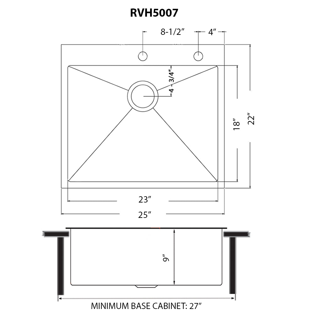 RUVATI RVH5007BL 25 inch Gunmetal Black Stainless Steel Workstation Drop-in