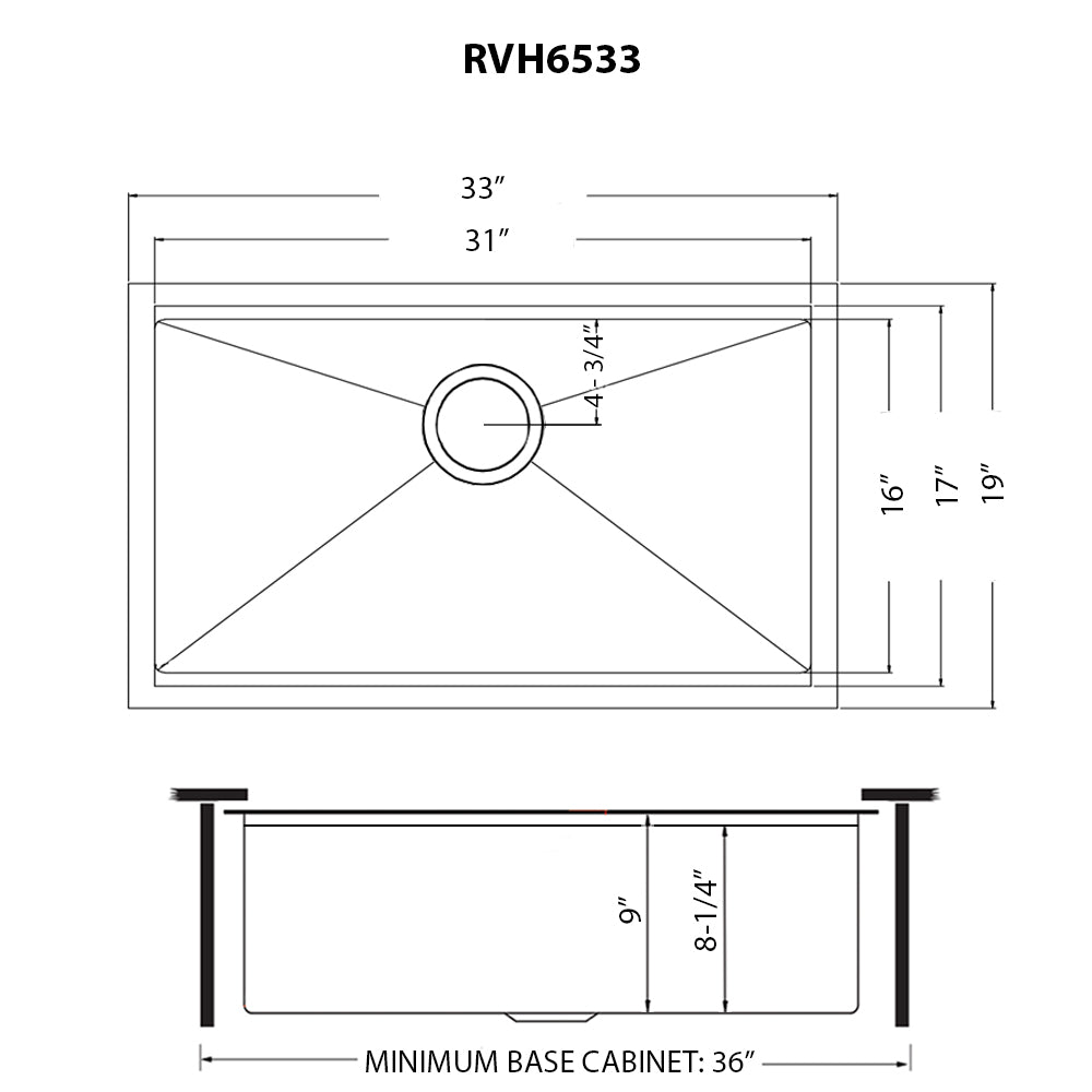 RUVATI RVH6533BL 33 inch Gunmetal Black Stainless Steel Workstation