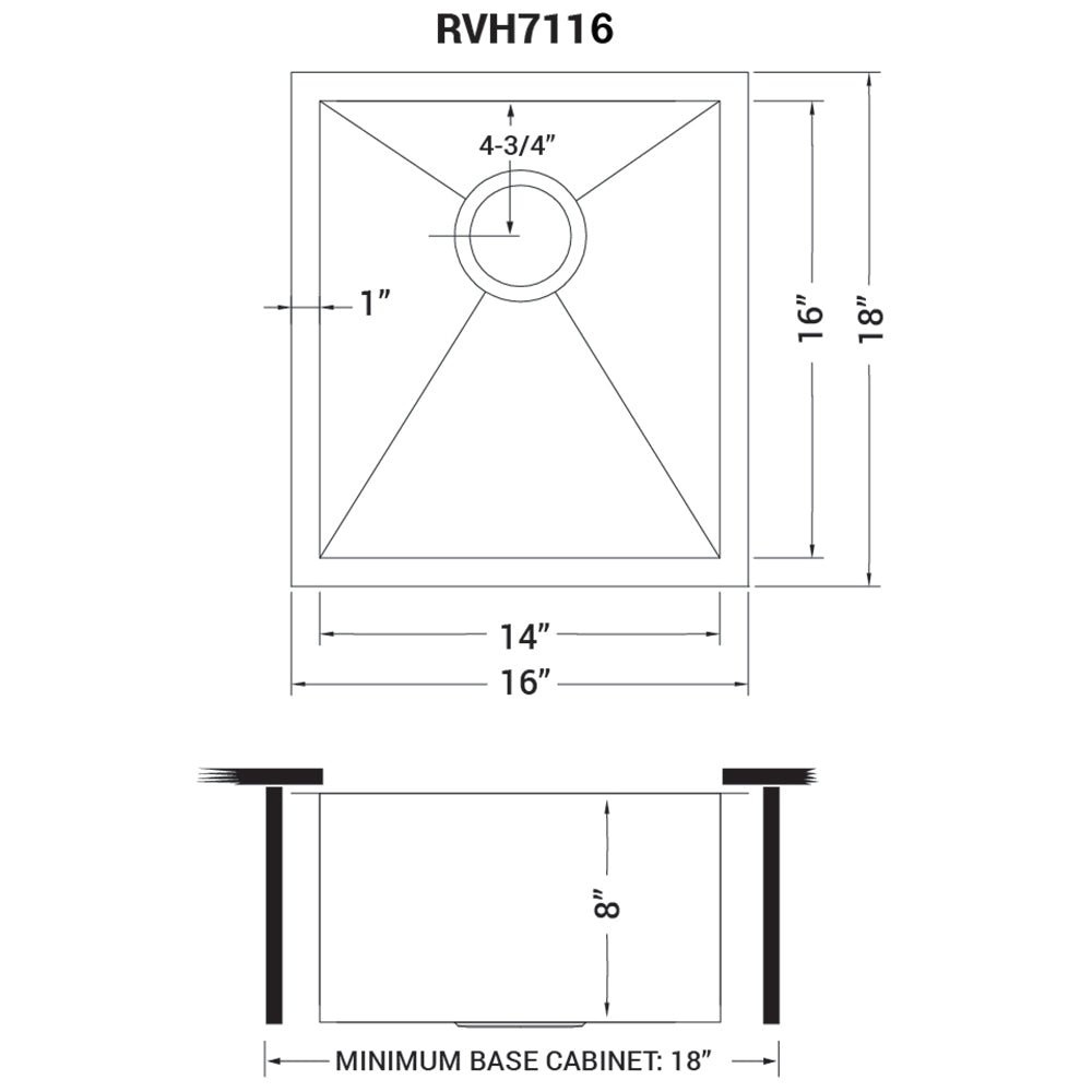 RUVATI RVH7116 16 x 18 inch Undermount Bar Prep Tight Raduis 16 Gauge Kitchen Sink