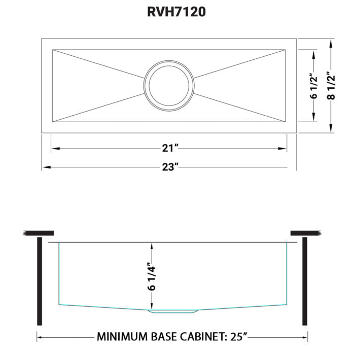 RUVATI RVH7120 23″ x 8″ Bar Prep Sink Undermount 16 Gauge Stainless Steel Single Bowl