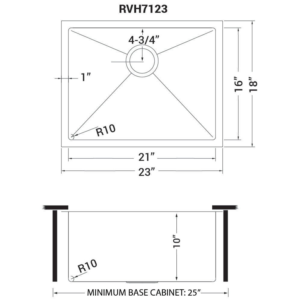 RUVATI RVH7123 23-inch Undermount 16 Gauge Tight Radius Stainless Steel Kitchen Sink