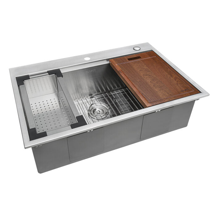 RUVATI RVH8003 Siena 33 x 22 inch Workstation Ledge Drop-in Tight Radius 16 Gauge Stainless Steel Kitchen Sink