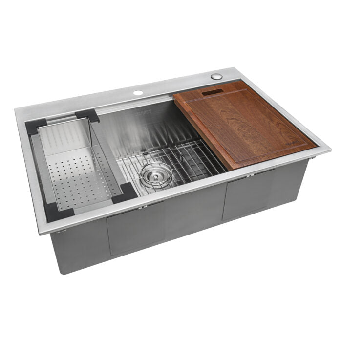 RUVATI RVH8003 Siena 33 x 22 inch Workstation Ledge Drop-in Tight Radius 16 Gauge Stainless Steel Kitchen Sink