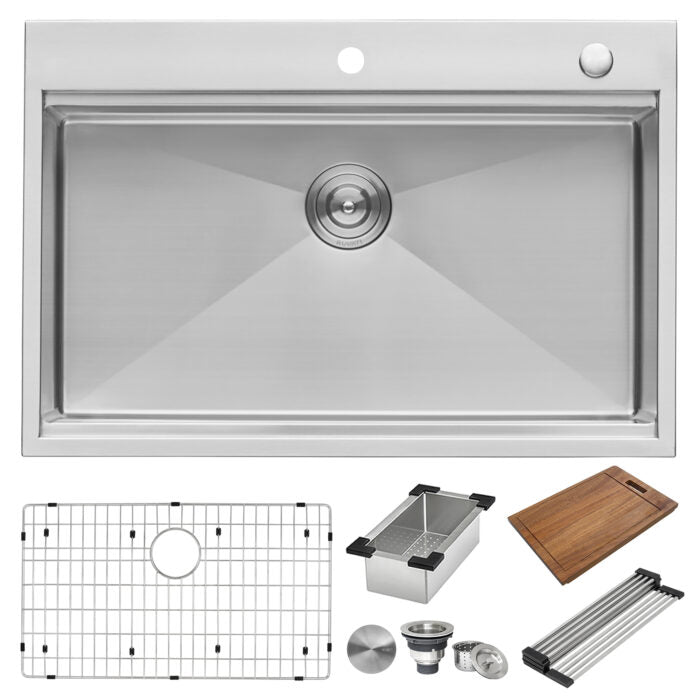 RUVATI RVH8003 Siena 33 x 22 inch Workstation Ledge Drop-in Tight Radius 16 Gauge Stainless Steel Kitchen Sink