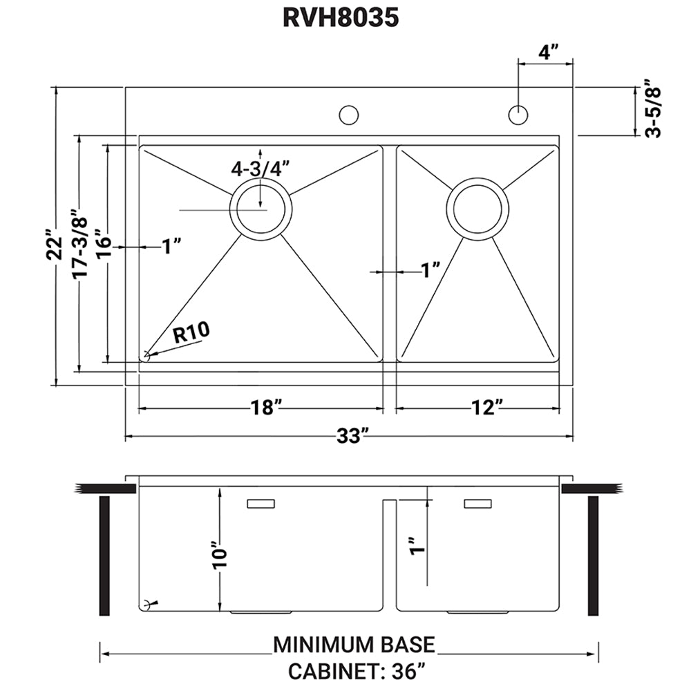 RUVATI RVH8035 33 x 22 inch Workstation Drop-in 60/40 Double Bowl Topmount