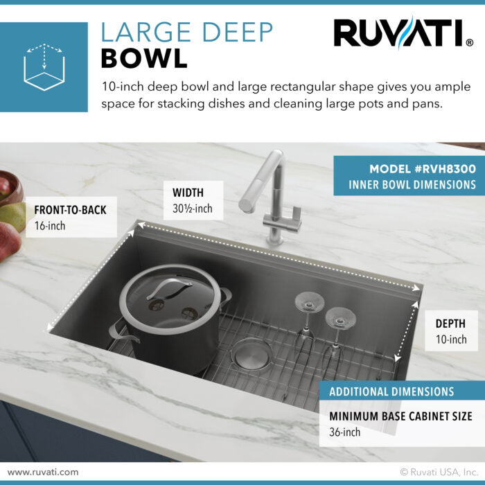 RUVATI RVH8300 32-inch Stainless Steel Kitchen Sink Single Bowl