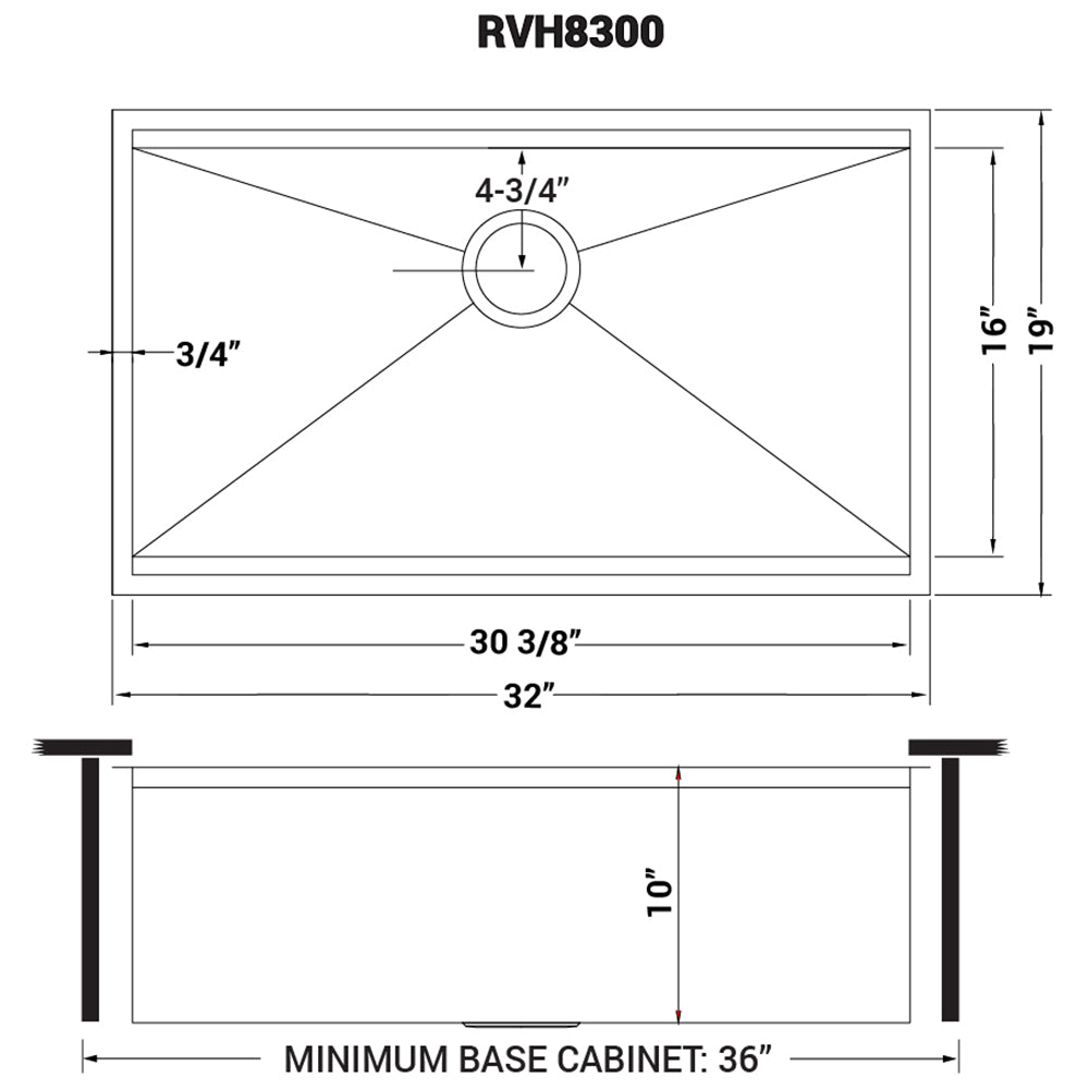 RUVATI RVH8300 32-inch Stainless Steel Kitchen Sink Single Bowl