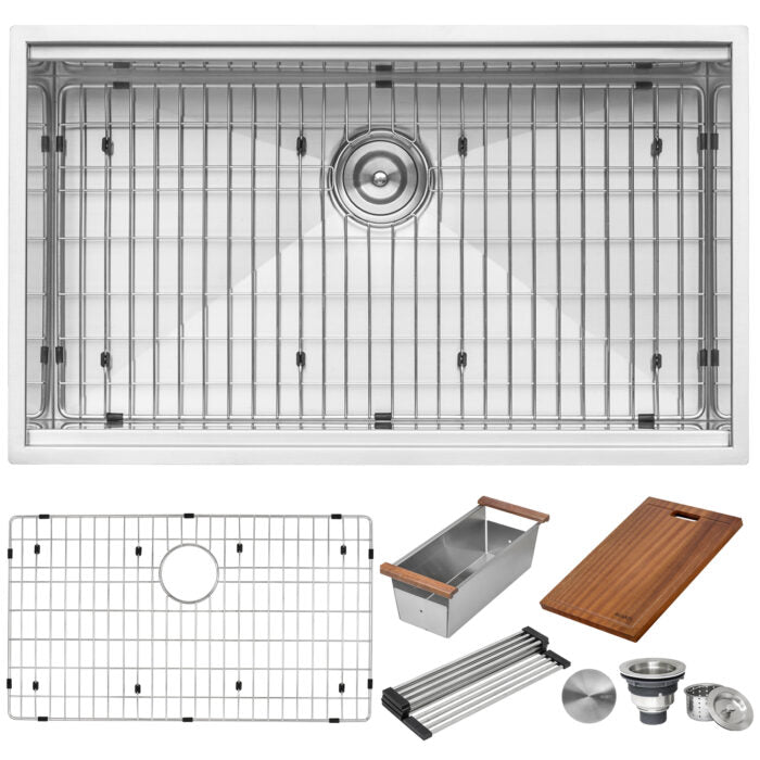 RUVATI RVH8309 28-inch Ledge Undermount Stainless Steel Kitchen Sink Single Bowl