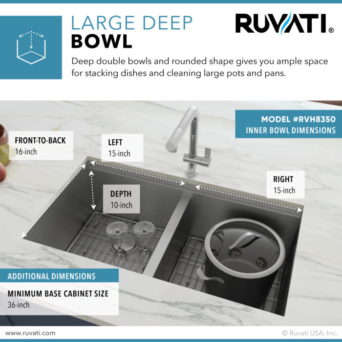 RUVATI RVH8350 Roma 33-inch Workstation Ledge 50/50 Double Bowl