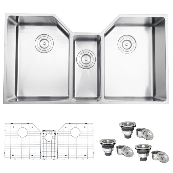 RUVATI RVH8500 35″ Triple Bowl Undermount 16 Gauge Stainless Steel Kitchen Sink