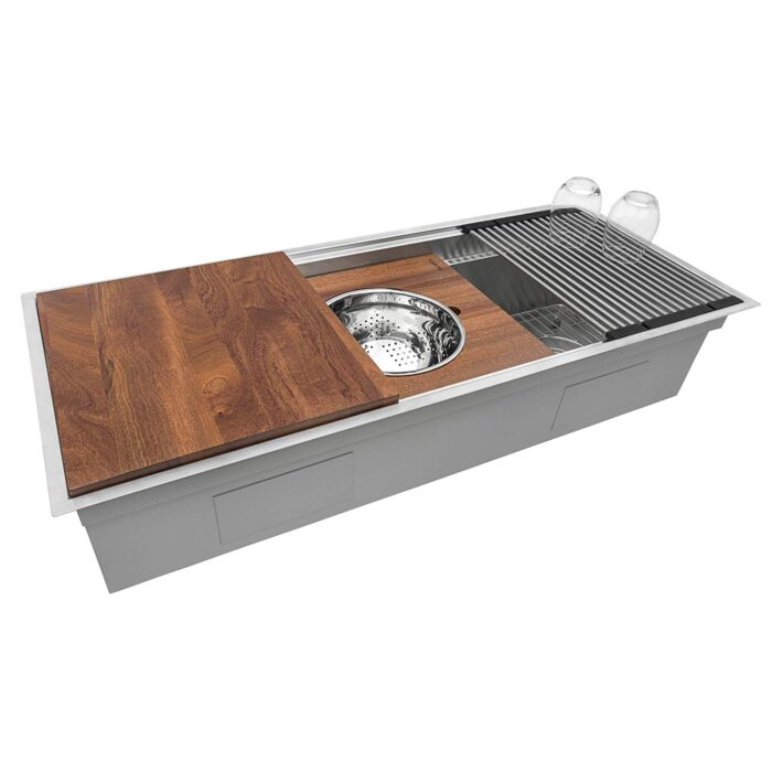 RUVATI RVH8555 57-inch Workstation Two-Tiered Ledge Kitchen Sink