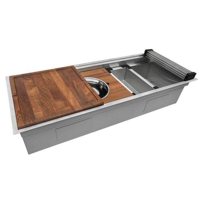 RUVATI RVH8555 57-inch Workstation Two-Tiered Ledge Kitchen Sink