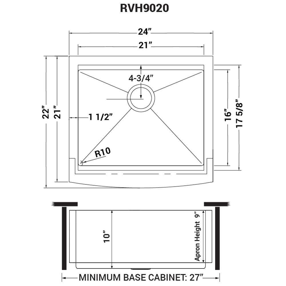 RUVATI RVH9020 24-inch Apron-front Workstation Farmhouse Kitchen