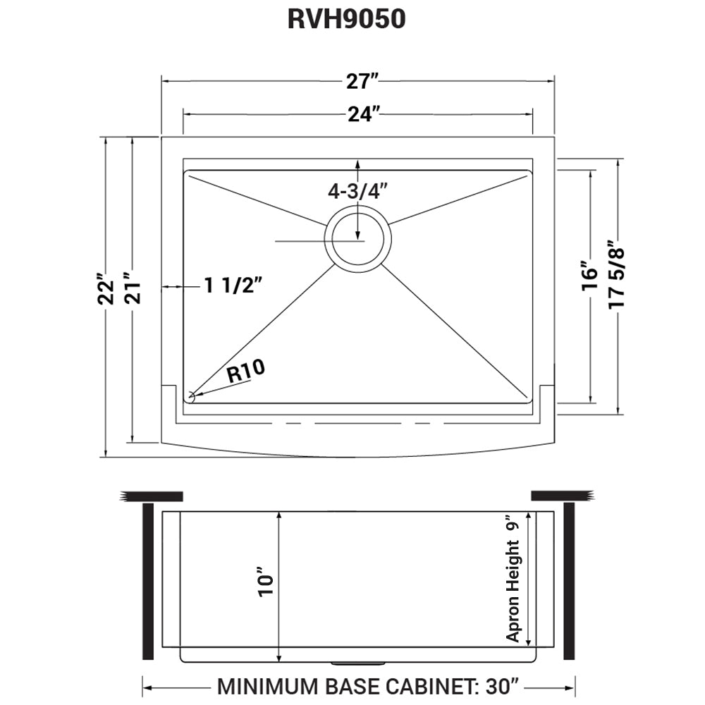 RUVATI RVH9050 27-inch Apron-front Workstation Farmhouse Kitchen Sink