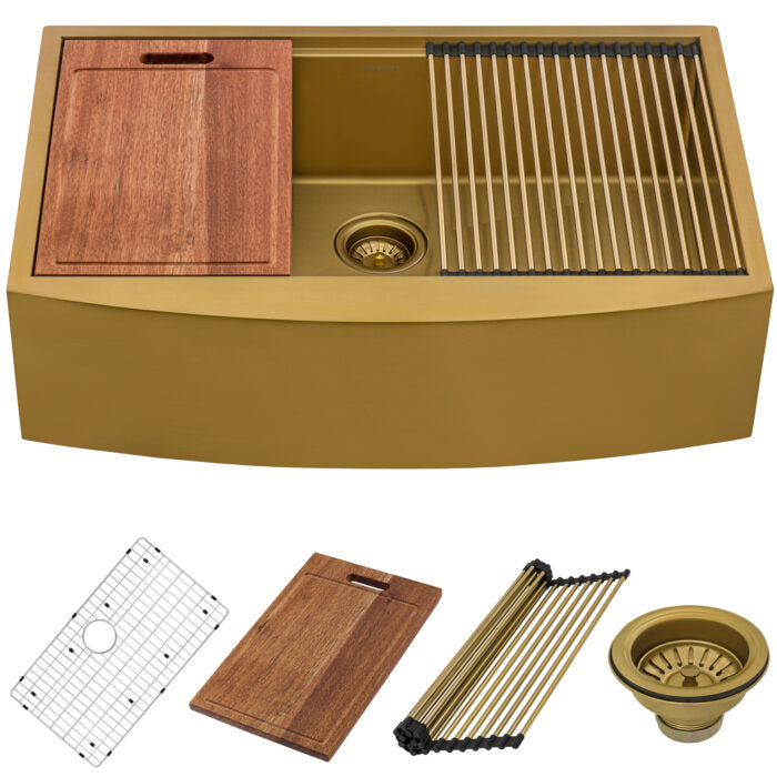 RUVATI Monaco Matte Gold Workstation Apron-Front Kitchen Sink