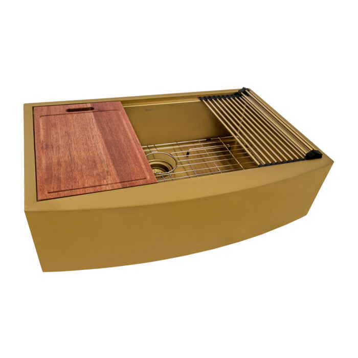 RUVATI Monaco Matte Gold Workstation Apron-Front Kitchen Sink