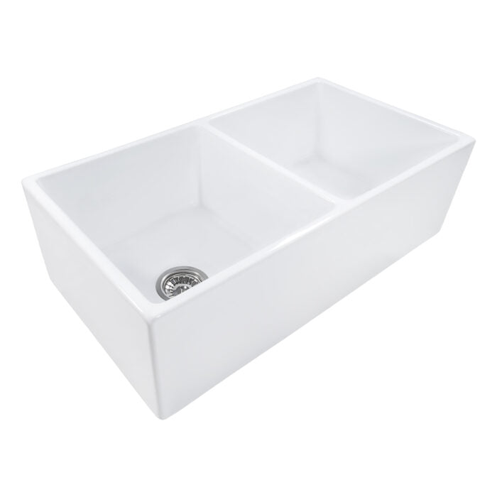 RUVATI RVL2311WH Farmhouse Apron-Front Kitchen Sink Double Bowl – White