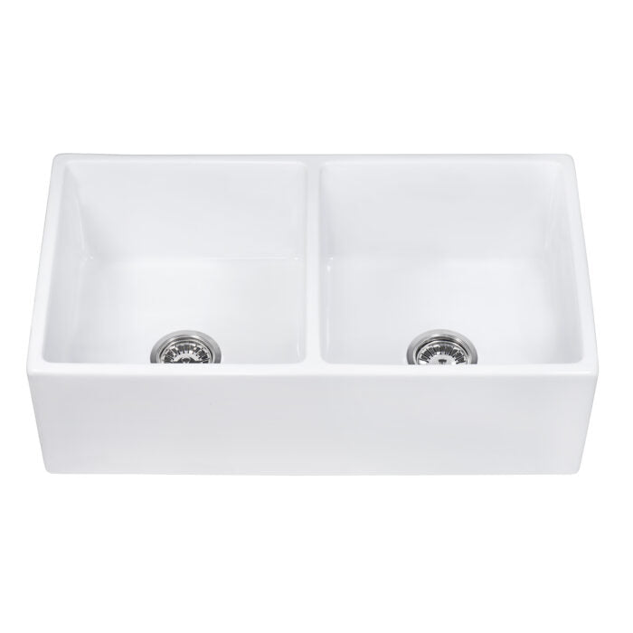 RUVATI RVL2311WH Farmhouse Apron-Front Kitchen Sink Double Bowl – White
