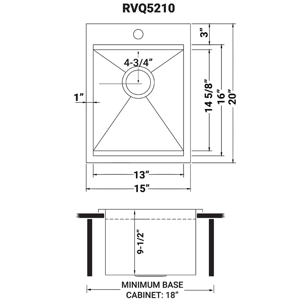 RUVATI RVQ5210 Outdoor BBQ Workstation Sink 15 x 20 inch Topmount Marine Grade T-316