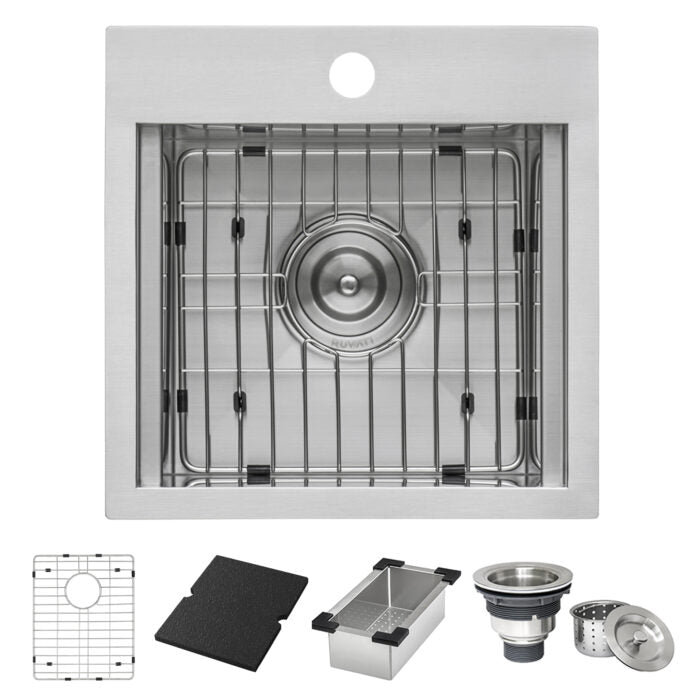 RUVATI RVQ5215 Outdoor BBQ Workstation Sink 15 x 15 inch Topmount Marine Grade T316