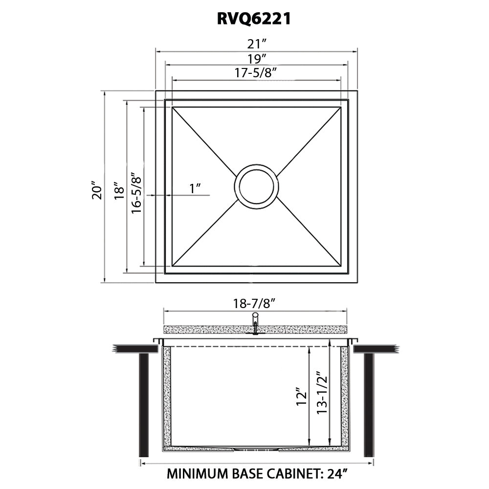 RUVATI RVQ6221 Insulated Ice Chest Sink 21 x 20 inch Outdoor BBQ Marine Grade T-316