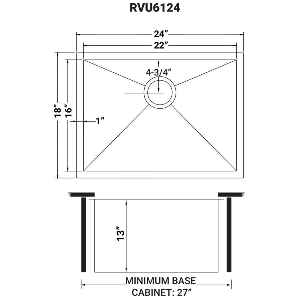 RUVATI RVU6124 24″ x 18″ x 13″ Deep Laundry Utility Sink Undermount 16 Gauge Stainless Steel