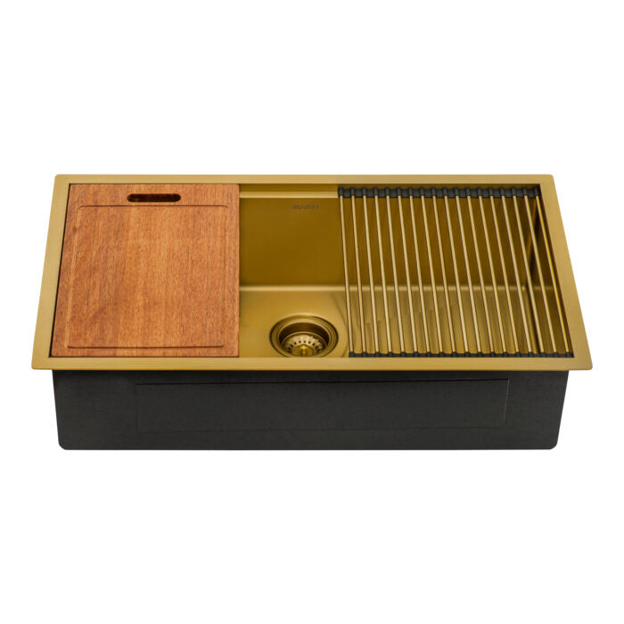 RUVATI RVH6533GG 33 inch Polished Brass Matte Gold Workstation Undermount Kitchen Sink