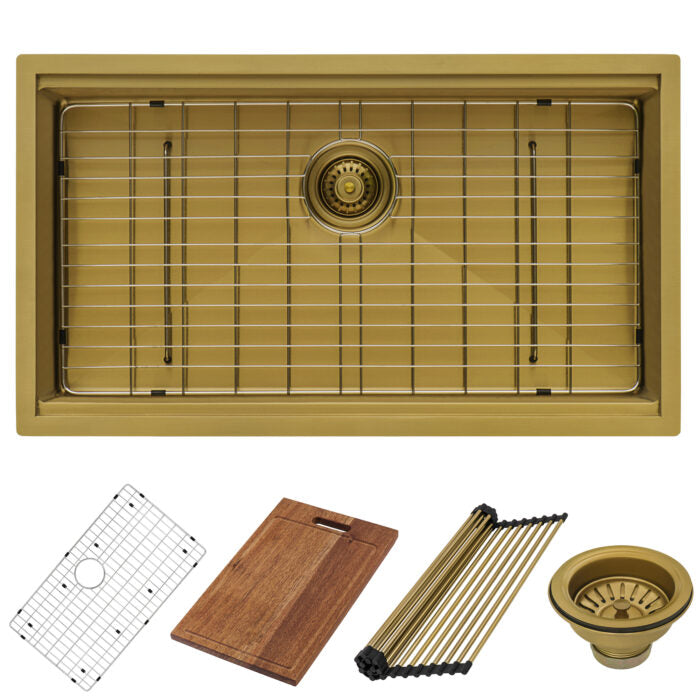 RUVATI RVH6533GG 33 inch Polished Brass Matte Gold Workstation Undermount Kitchen Sink