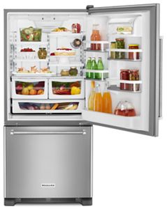 KITCHENAID KRBR109ESS  30-Inch Width Full Depth Non Dispense Bottom Mount Refrigerator